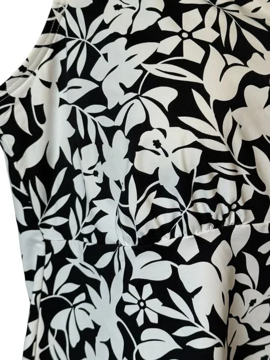 Lands End Tankini Top Size 20W Square Neck Black White Floral Swimsuit Soft Bra - Picture 5 of 16